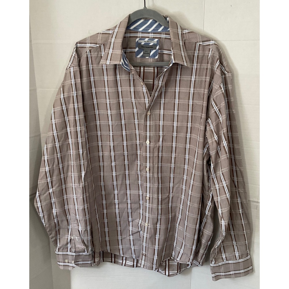 Johnston & Murphy Tailored Fit Plaid Long Sleeve Button Down Shirt Mens XXL
